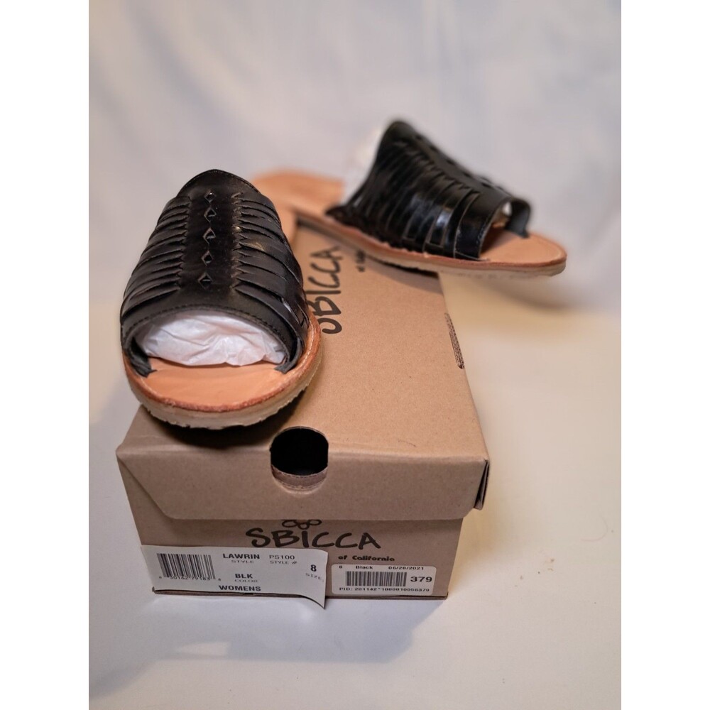 NEW SBICCA Lawrin Flat Sandal Slide Black Leather Open Toe Slip On PS100 Size 8